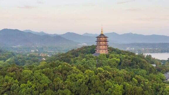 杭州西湖雷峰塔风光鸟瞰图