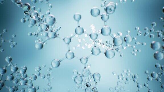 科学主题的分子抽象背景蓝色背景上的红色分子