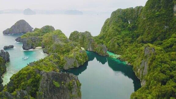 无人机拍摄的热带岛屿与岩石巴拉望菲律宾