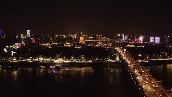 武汉长江大桥夜景鸟瞰图