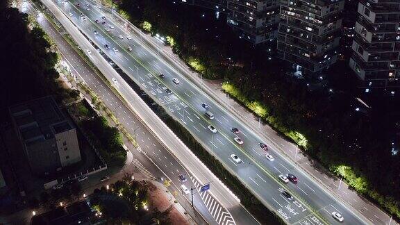 杭州高架公路夜间鸟瞰图