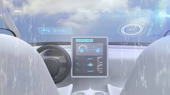 自动驾驶汽车仪表板上的数据处理动画