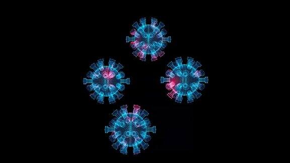 3D病毒在黑色背景上旋转显微镜病毒近距离观察医学概念用于标题文本演示3d动画60FPS
