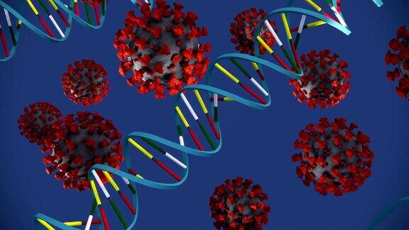 新型冠状病毒、Covid-19、2019-nCoV、Sars、Mers、H1N1、流感疫情传播微观视图、全球致命病毒感染、冠状病毒大流行危机近景、流感病毒微观视图、医疗用dna背景视频