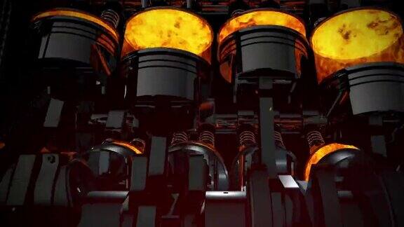用火花爆炸和火焰关闭V8引擎动画循环
