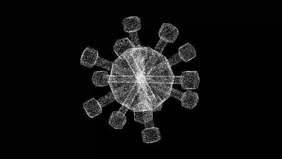 3D病毒在黑色背景上旋转显微镜病毒近距离观察医学概念用于标题文本演示3d动画60FPS