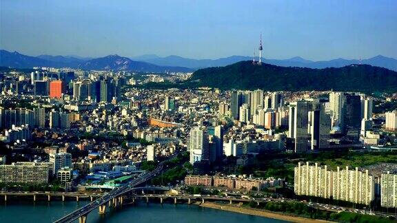 韩国首尔城市的航拍图