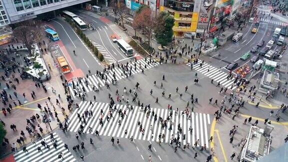 在日本东京涩谷区行人和汽车人群的4k视频场景日本文化和购物区概念