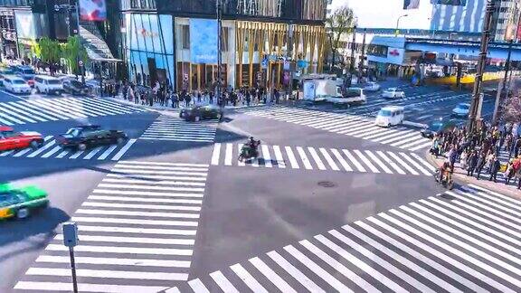 4K日本东京银座十字路口的交通和人群