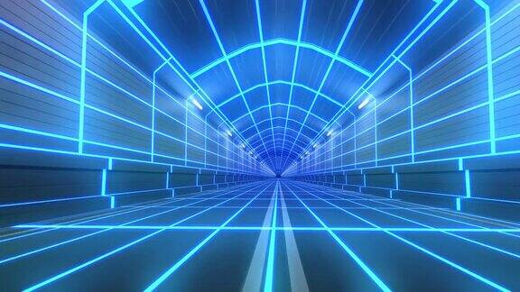 环路隧道80复古tron未来线框骑楼道路管地铁霓虹灯4k