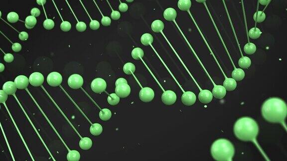 黑色背景上的光亮绿色DNA链模型