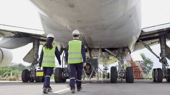 飞机亚洲工程师团队在机库对前飞机进行维修、修理、现代化改造