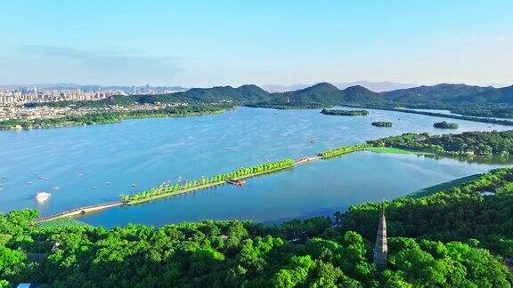 杭州西湖自然风光鸟瞰图