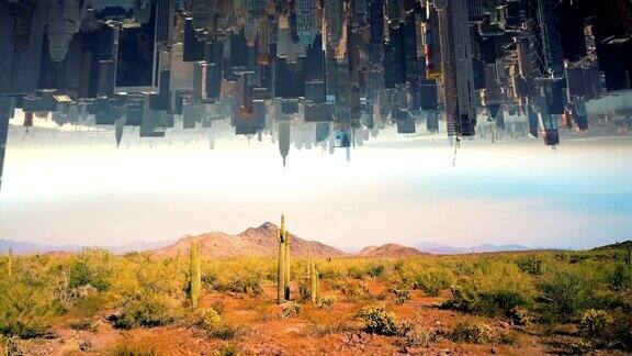 沙漠和颠倒城市幻想概念4k