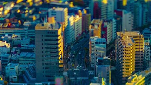东京高角度倾斜的城市景观的缩影时间推移