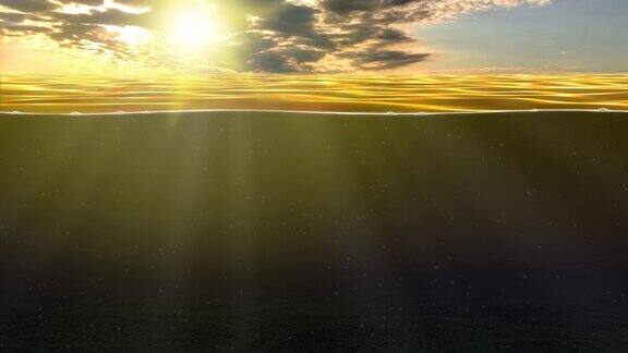 水下抽象的黄海日落背景热带假日概念-4K超高清60FPS3D动画