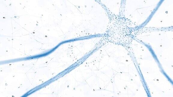 三维动画神经元细胞与计算机二进制数字复制空间动画背景