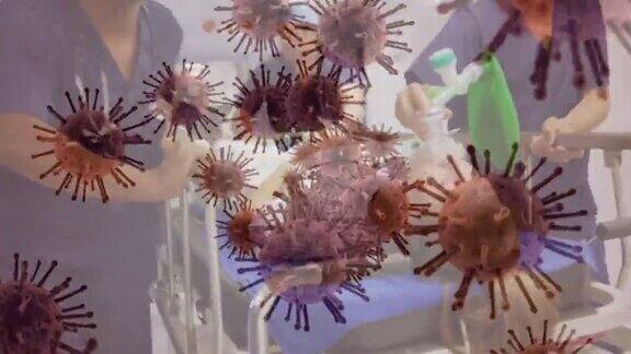 新冠病毒细胞在医院医生身上的动画