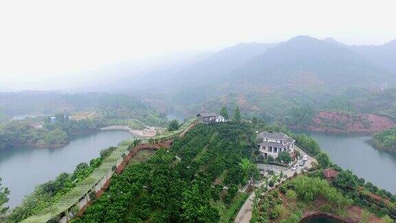 鸟瞰杭州千岛湖的古典建筑岛屿4k