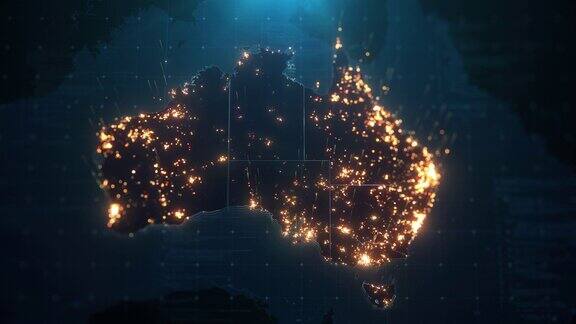 澳大利亚城市灯光照明的夜晚地图