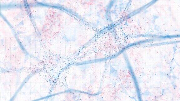 艺术的蓝色神经元在大脑运动的白色背景与数字数据动画