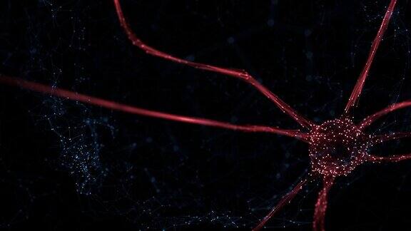 黑色运动背景下大脑中红色闪烁的神经元细胞