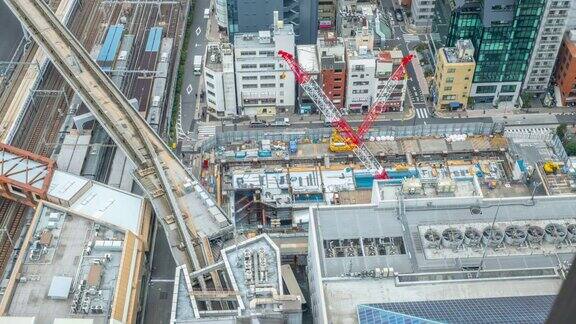 4K时间流逝-日本铁路旁边的建筑工地-日本东京