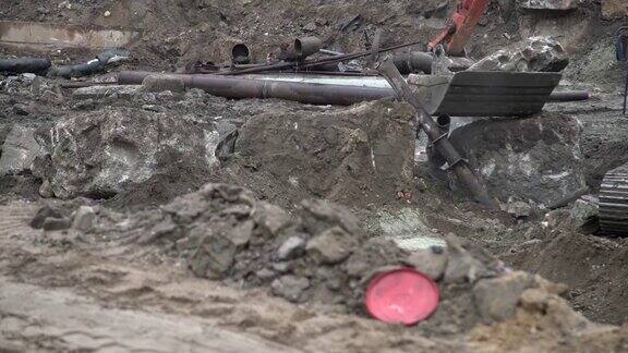大工业挖掘机挖地城市发展推土机铲斗在工地工作