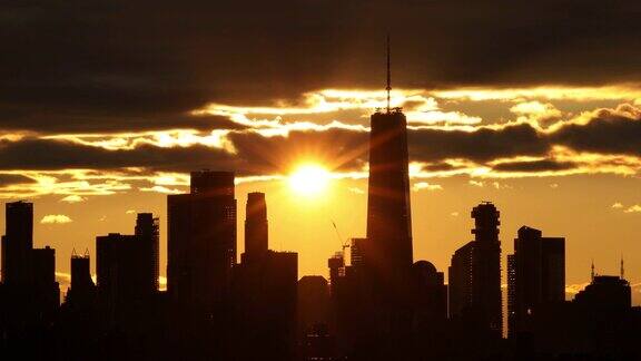 曼哈顿市中心地平线日落