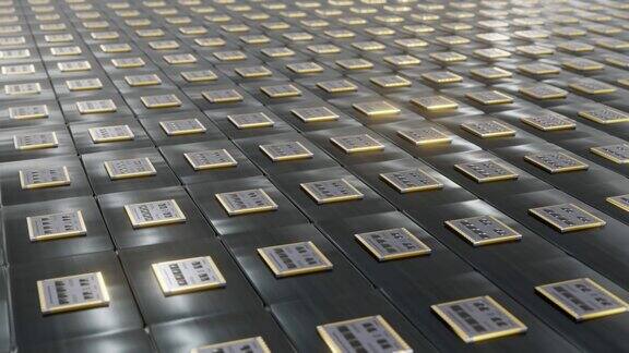 许多微芯片在传送带上移动工厂为生产微电子元件