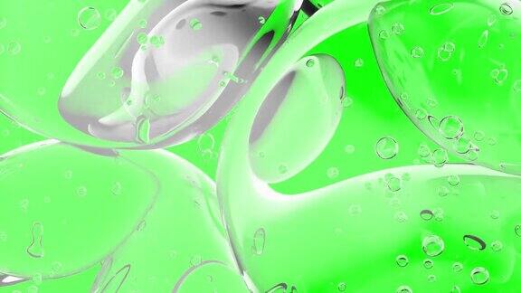 气泡元素动画气泡在绿色屏幕和黑色背景上的运动可用于皮肤护理或化妆品行业
