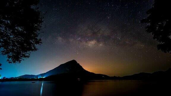 银河银河风景山和湖时间流逝视频
