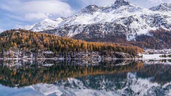 高山秋湖反射瑞士航拍4k