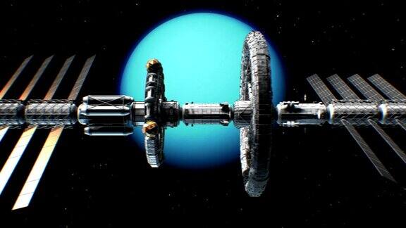 科幻星际飞船上天王星的背景