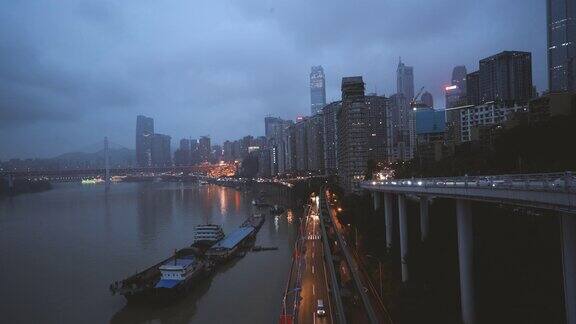 暮色中的城市风景重庆中国