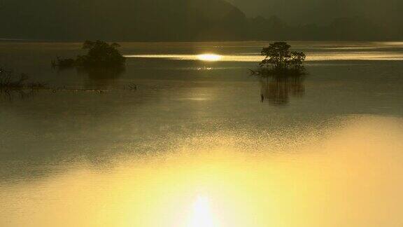 秋本湖的晨光