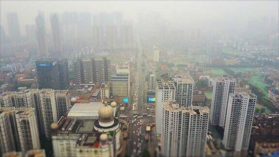 白天武汉城市景观交通道路空中全景图4k倾斜转移中国