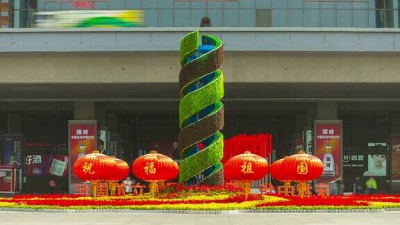 晴天杭州市火车站正门广场延时全景4k中国