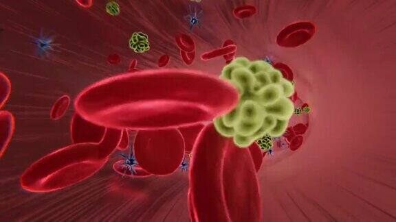在动脉中与病毒一起流动的红细胞三维视频