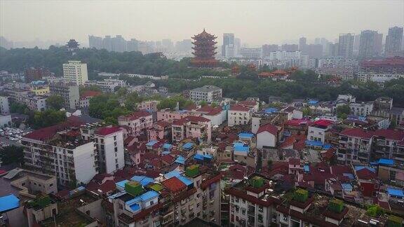 中国白天时间武汉城市景观黄鹤寺航拍全景4k