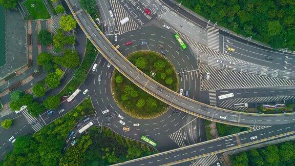 中国日时间武汉市著名交通路口航拍全景图4k时间延时