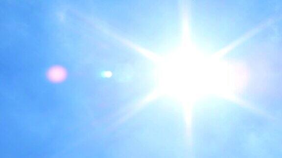 太阳耀斑在蓝天平移拍摄