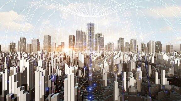 现代智慧城市抽象未来高速网络连接