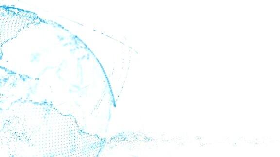 像素3D蓝色闪光地球在旋转与波粒子行星地球旋转动画未来技术概念与空白为您的文字和标志