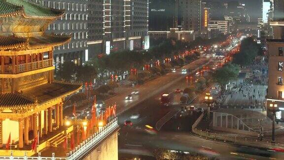 西安钟楼与中国城市夜间交通的时间差