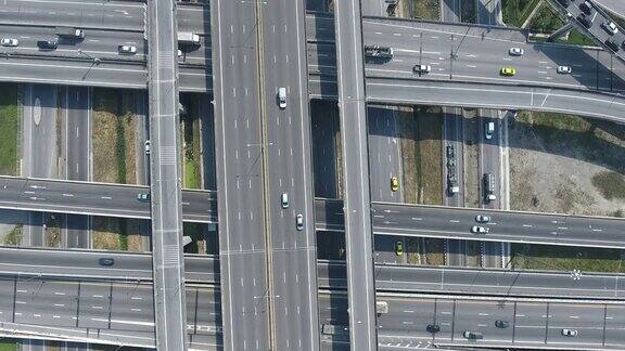 高速公路路口俯视图无人机镜头航拍视频