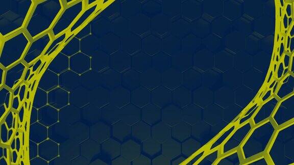 未来的六边形黄色框架面墙网格概念与六边形新潮的科幻科技背景与六角形图案无缝循环