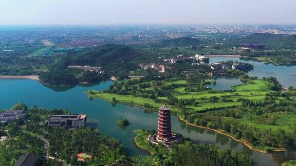 中国北京燕溪湖的高清晰度航拍视频