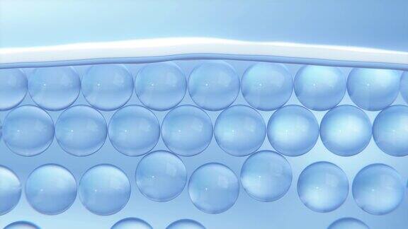 从显微镜看健康概念水精华油滴在松弛的皮肤细胞上