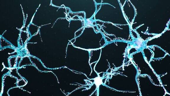 大脑中的人工智能AI神经元细胞发送电子化学信号大脑中电脉冲的活动突触轴突神经递质树突4K3D动画